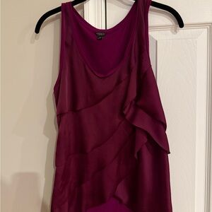 Ann Taylor Red Asymmetrical Ruffled Tank Top